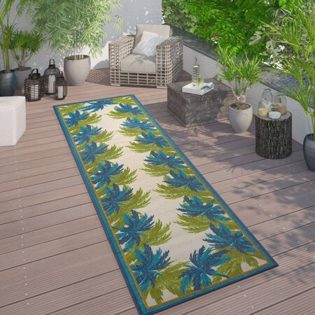 World Rug Gallery Tropical Floral Border Flatweave Indoor/Outdoor Runner Rug 2'x7' Green 9012GREEN2X7